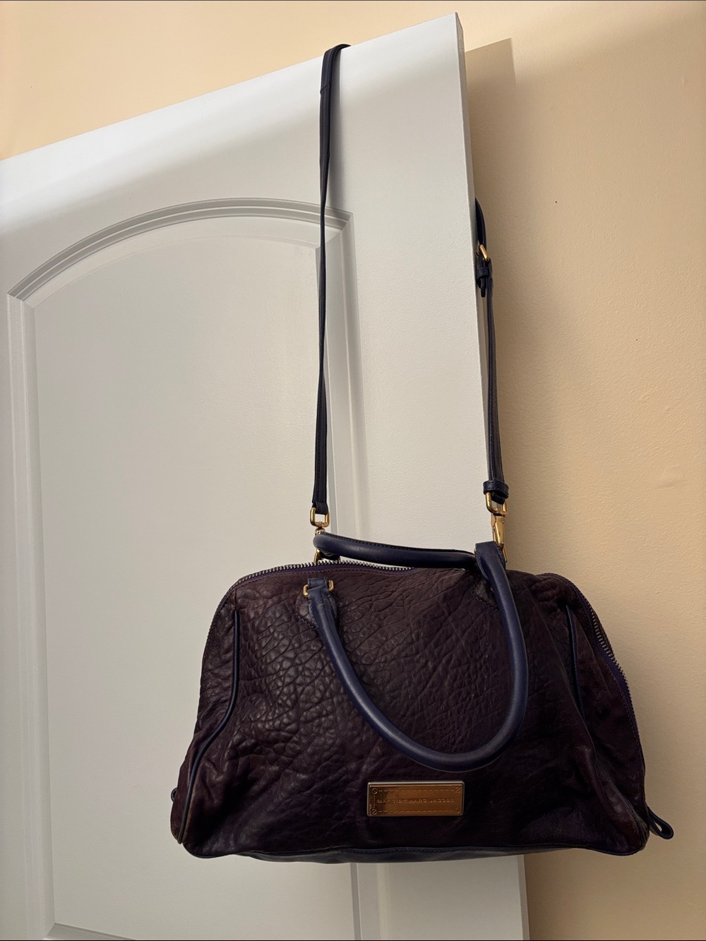 Marc Jacob’s Women's Dark Purple Leather Satchel Bag with Adjustable Strap